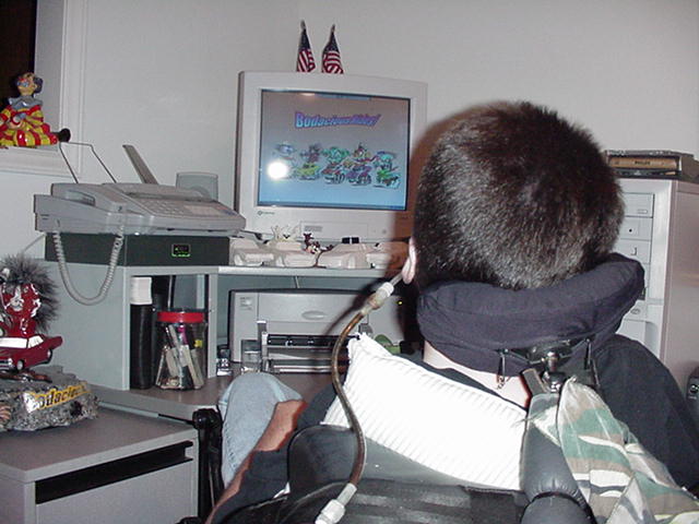 Bo working on a computer