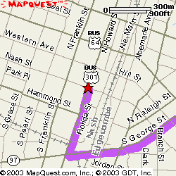 Map showing the location of the  Eastern NC Center from Raleigh, NC. 